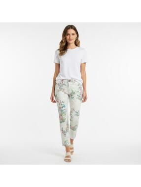 Fragile Women's Casual Crop Pants White Floral Print Size 29 Cottagecore Fairy
